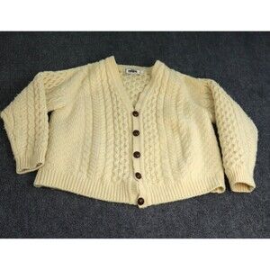 Vintage John Molloy Irish Fisherman Cardigan Sweater 100% Pure New Wool Buttons
